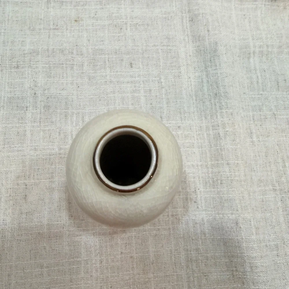 Homco Japan Vintage Satsuma Style Floral Bud‎ Vase Crackle Glaze Gold Rim 4 Inch